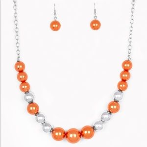 Orange and silver necklace set earrings included